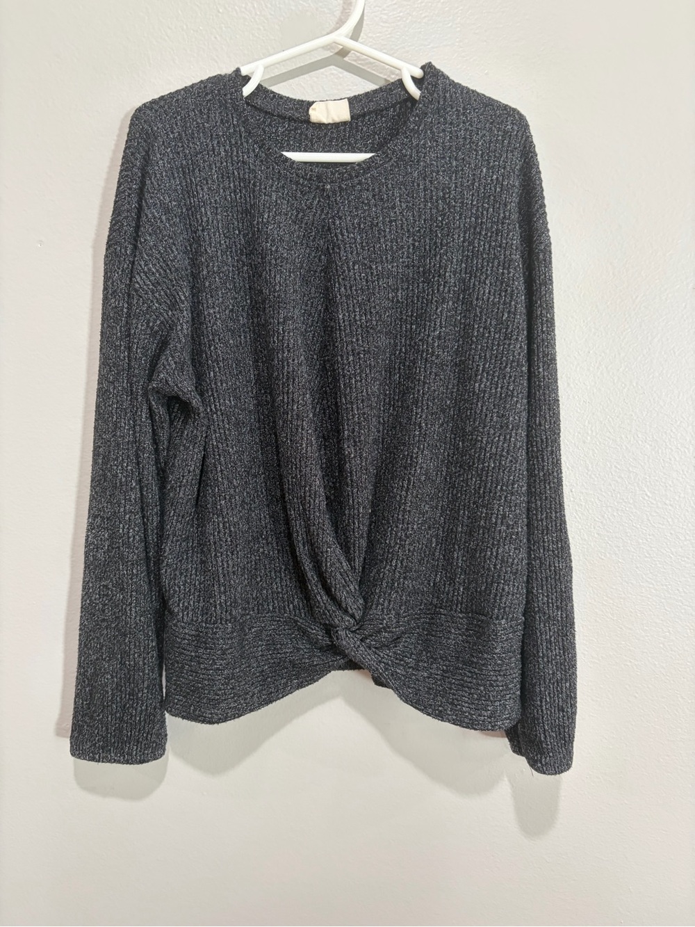 Zara Girl’s Cozy Twist-Front Ribbed Sweater - Charcoal Gray